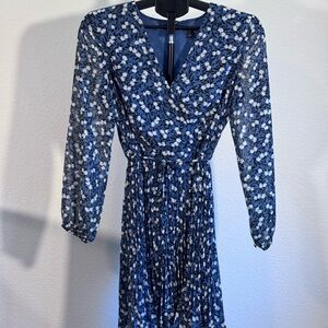 Ann Taylor royal blue and White Floral Wrap Midi Dress